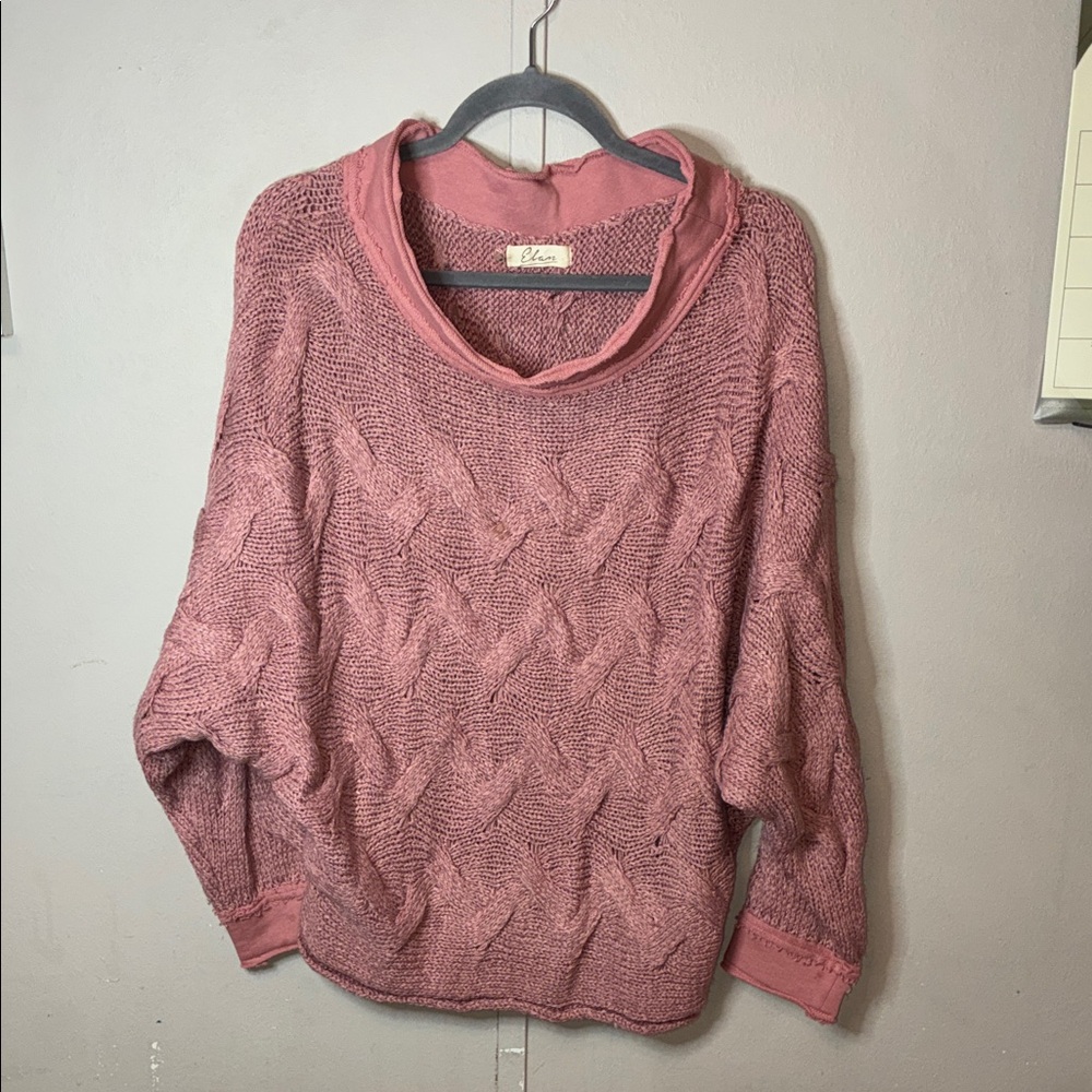 Elan L  Dusty Rose Cowl Neck Sweater